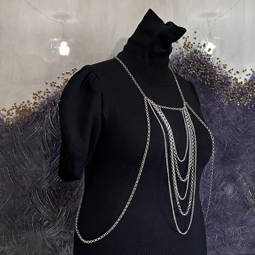 Silver Toned Layered Metal Link Body Chain Necklace, NWOT